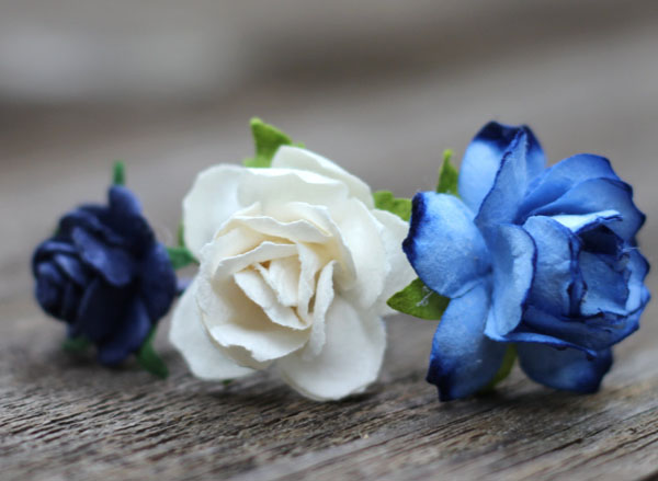 Hair Pins Flower Navy Blue and Ivory Rose Bridal Hair Accessories